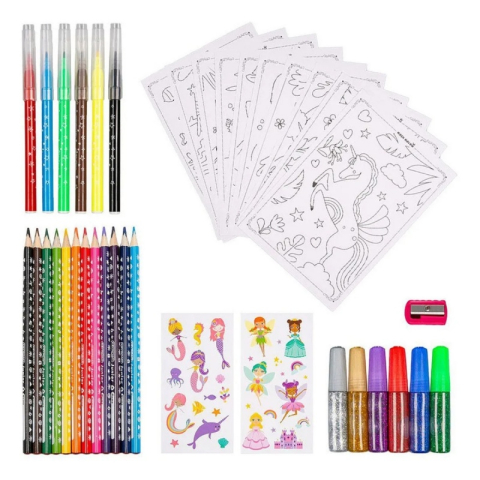 Set coloriaj Keyroad Mica sirena KR972160, 12x creioane colorate, 6x carioci, 10x coli A4, 30x stickere, 6x lipici, ascutitoare [2]