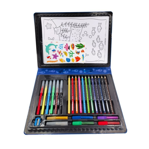Set coloriaj Keyroad Ocean KR972879, 12x creioane colorate, 6x carioci, 10x coli A4, 36x stickere, 6x lipici, ascutitoare [5]