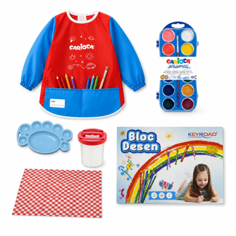 Acuarele, Tempera, Pensule si Blocuri de desen - Set Pictura cu Bloc Desen, Protectie Masa, Acuarele, Sort