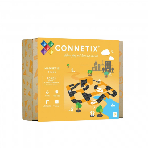 Seturi de construcție magnetice - Connetix tiles - Drumuri, Rampe și Intersecții, 16 Piese Magnetice pentru Construcții Creative
