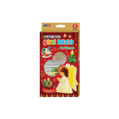 Seturi creative pentru copii - Set creatie AMOS SD10P6-CH, GlassDeco Christmass, 6 culori /10.5ml+6 sabloane