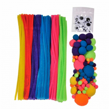 Cadouri Jucării Copii Grădiniță - Accesorii Craft 300 buc - Sarma Plusata, Pompon si Ochi Mobili