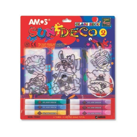 Art & Craft si Artizanat - Set creativ, 6culori x 10.5ml, 6 sabloane mici, diverse culori, Amos, Sun Deco II, SD10B6-D1