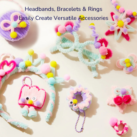 Set Creativ accesorii din tije plusate pentru copii, Chenille Stem Craft, 200+ Piese, Bijuterii si Decoratiuni [3]