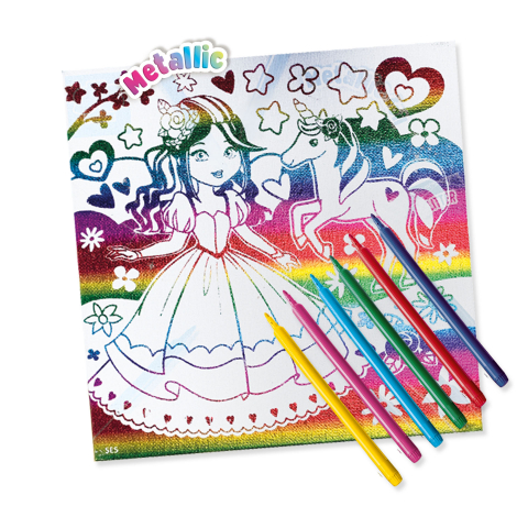 Set creativ copii de colorat pe panza printesa si unicorn cu efect metalic, copii varsta 3 ani+,6 ani+ [1]