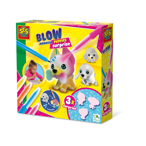 Seturi creative pentru copii - Set creativ copii - Desenez cu aerograf 3 catei surpriza, copii varsta 5 ani+,8 ani+
