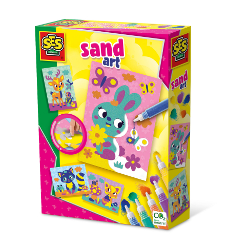 Art & Craft si Artizanat - Set creativ de jucarie - Arta cu nisip colorat - Animale din padure, copii varsta 5 ani+