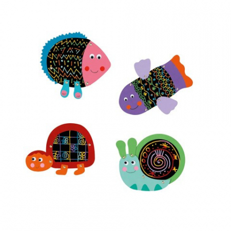 Set creativ cu planse de razuit, Animale amuzante, Djeco, varsta 3 - 6 ani, Baiat, Fata [1]