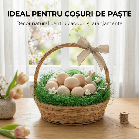 Pachet Paste: iarba decorativa verde 100g + 10 oua din lemn pentru pictat [3]