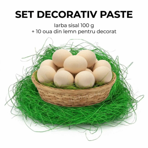 Pachet Paste: iarba decorativa verde 100g + 10 oua din lemn pentru pictat [2]