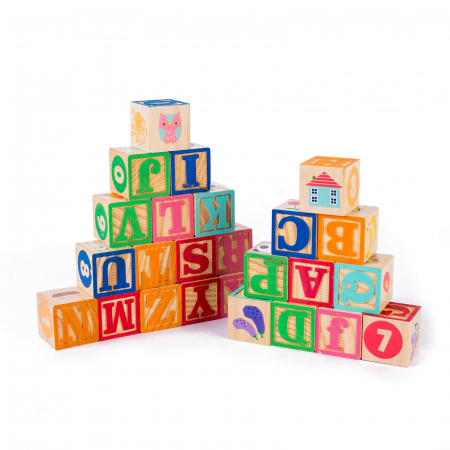121 cuburi din lemn educative pentru construit cu litere, cifre, animale. [2]