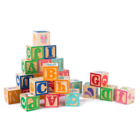 121 cuburi din lemn educative pentru construit cu litere, cifre, animale. [3]