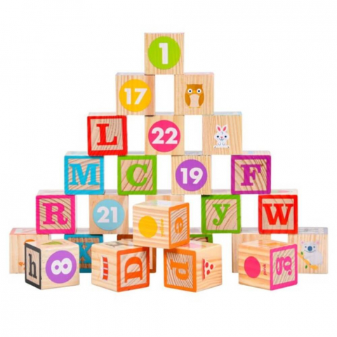 Set Cuburi Montessori din Lemn pentru Copii 18 luni+, Litere, Cifre și Animale [7]