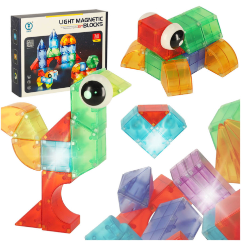 Jucării și Jocuri pentru copii - Cuburi magnetice 3D cu LED – Set 34 piese de constructie interactive pentru copii
