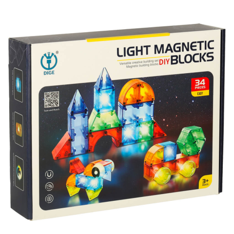 Cuburi magnetice 3D cu LED – Set 34 piese de constructie interactive pentru copii [10]