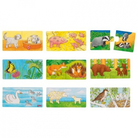 Jucării și Jocuri pentru copii - Set de 9 puzzleuri Animalele si puii lor