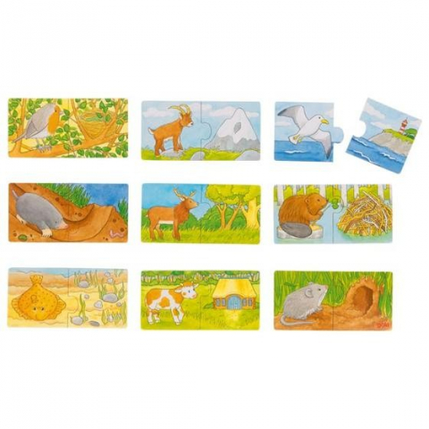 Jucării și Jocuri pentru copii - Set de 9 puzzleuri Unde locuiesc animalele?