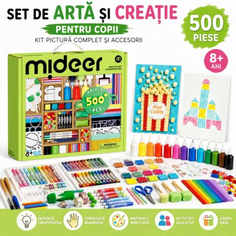 Seturi creative pentru copii - Set de Arta si Creatie pentru copii, cu 500 de piese, Kit Pictura Complet si Accesorii