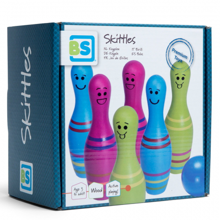 Jucării motrice și de exterior - Set de bowling din lemn Skittles Jr., 3-7 ani
