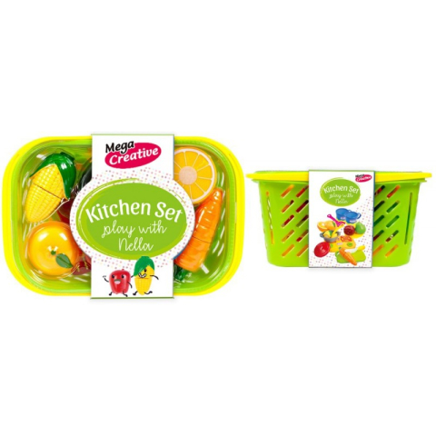 Jucării și Jocuri pentru copii - Set de bucatarie - cos de cumparaturi, Nella - cu fructe si legume, MegaCreative 452167, 3+ ani