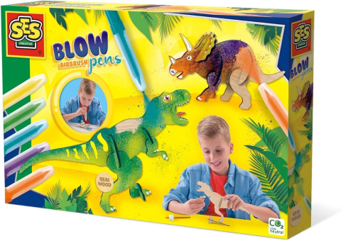 Art & Craft si Artizanat - Set De Carioci Cu Aerograf Si Dinozauri De Lemn