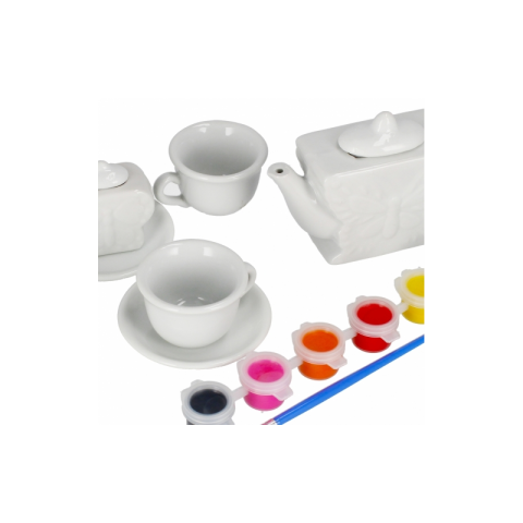 Set de ceai - pentru pictat - ceramica, 15 piese, acurele si pensula incluse, MegaCreative 501294, 3+ ani [3]