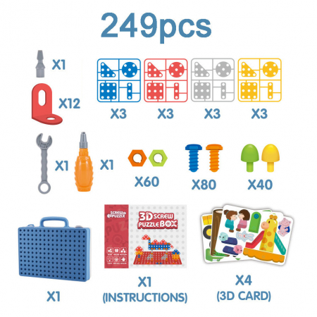 Set de constructie 3D cu surubelnita si cheie, Parcul copiilor si al animalutelor [7]