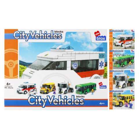 Jucării și Jocuri pentru copii - Set de constructie Alleblox City Vehicles, 4 vehicule, 211-255piese, 34x27x6cm, 6+
