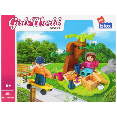 Jucării și Jocuri pentru copii - Set de constructie Alleblox Girls World - in parc la picnic- AB6027 / 547907, 45 piese, 6+