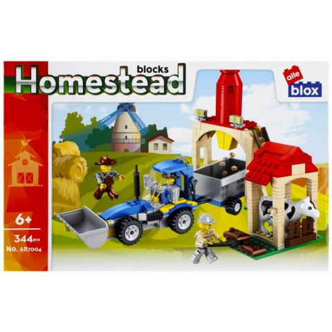 Jucării și Jocuri pentru copii - Set de constructie Alleblox Homestead - siloz si tractor cu remorca - AB7004 / 478255, 344 piese, 6+