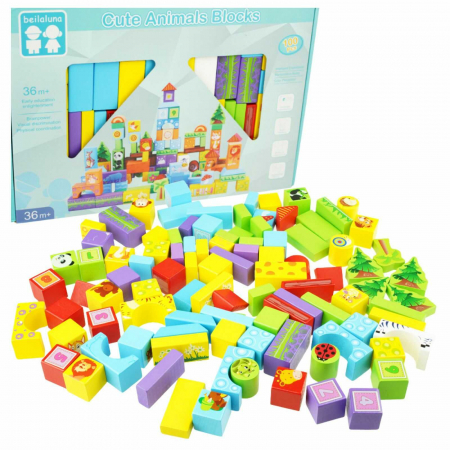 Set 100 cuburi constructie din lemn ⭐Cuburi litere si cifre. [2]