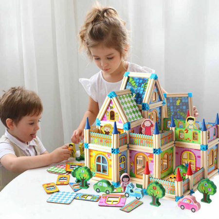 Set cuburi constructie Micul Arhitect ❤️ cu 268 piese lemn. [1]