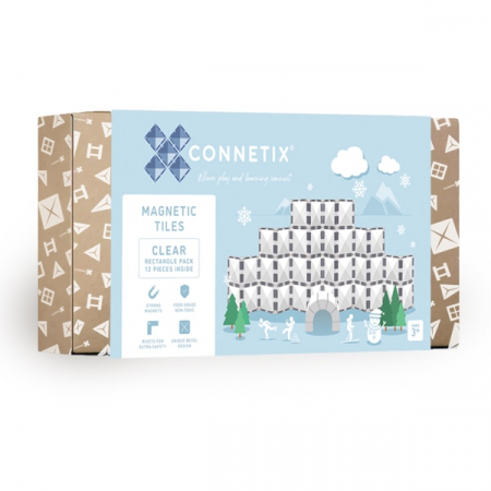 Jocuri și Jucării Magnetice - Set de constructie magnetic, 12 de piese, cu forme dreptunghiulare, Transparent, Magnetic Tiles
