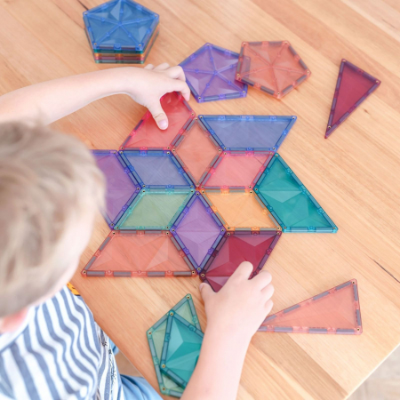 Set de constructie magnetic, 48 de piese, cu forme geometrice, Pastel, Magnetic Tiles [1]