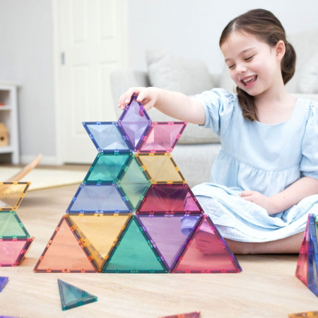 Set de constructie magnetic, 48 de piese, cu forme geometrice, Pastel, Magnetic Tiles [6]