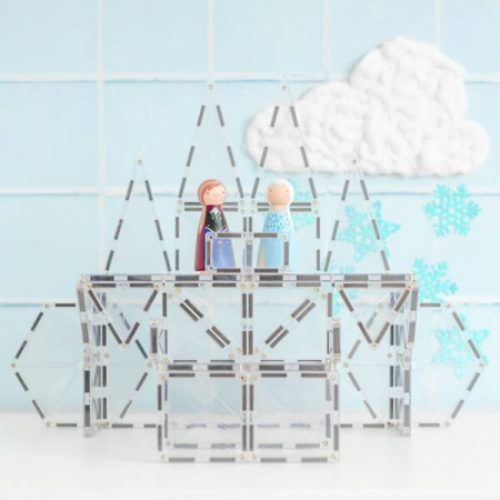 Set de constructie magnetic, 34 de piese transparente, cu forme geometrice, Clear Connetix Magnetic Tiles [4]