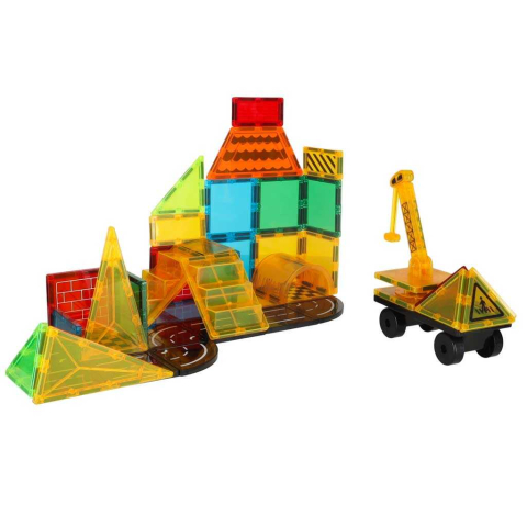 Set de constructie magnetic, 50 piese, 3D, Vehicule Santier, STEM, Blocuri magnetice [6]