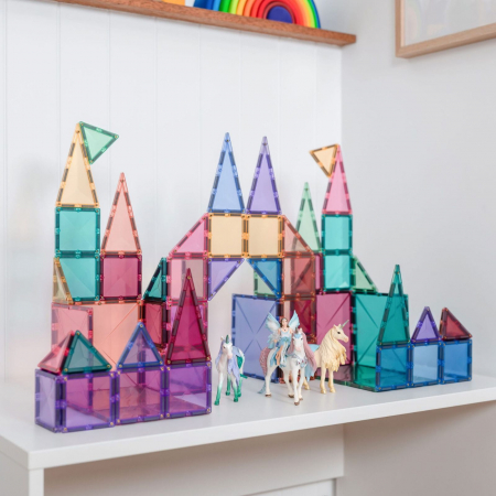 Set de constructie magnetic, 64 de piese, cu forme geometrice, Pastel, Magnetic Tiles [3]