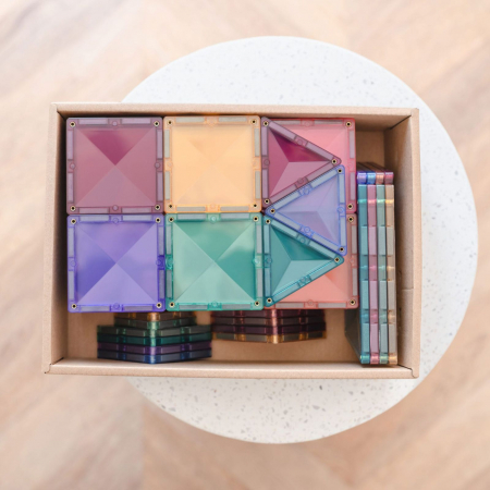 Set de constructie magnetic, 64 de piese, cu forme geometrice, Pastel, Magnetic Tiles [4]