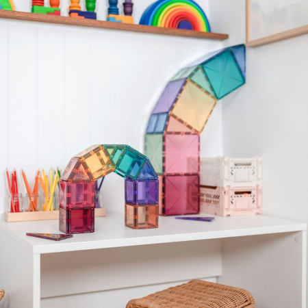 Set de constructie magnetic, 64 de piese, cu forme geometrice, Pastel, Magnetic Tiles [5]
