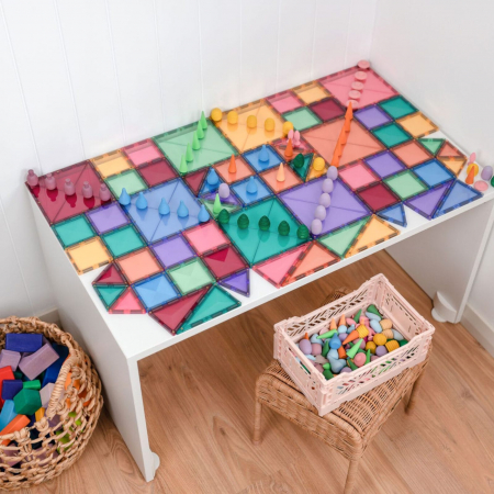 Set de constructie magnetic, 64 de piese, cu forme geometrice, Pastel, Magnetic Tiles [7]