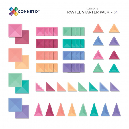 Set de constructie magnetic, 64 de piese, cu forme geometrice, Pastel, Magnetic Tiles [8]