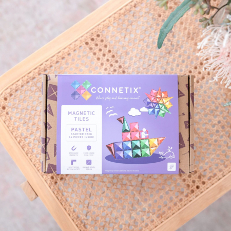 Set de constructie magnetic, 64 de piese, cu forme geometrice, Pastel, Magnetic Tiles [1]