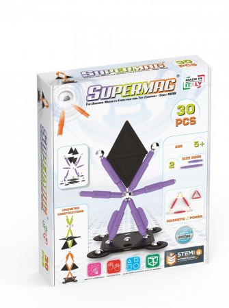 Jucării și Jocuri pentru copii - Set de constructie magnetic Supermag Projects Technicolor, 30 piese