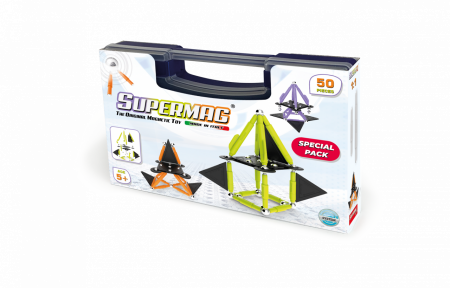 Jucării și Jocuri pentru copii - Set de constructie magnetic Supermag Projects Technicolor, 50 piese