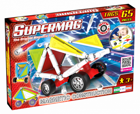 Jucării și Jocuri pentru copii - Set de constructie masini cu piese magnetice Supermag, 65 piese