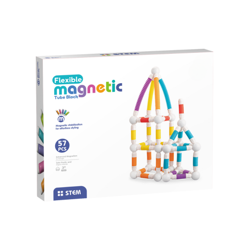 Jucării și Jocuri pentru copii - Set de constructie STEM magnetic -  Tuburi flexibile (57 piese)