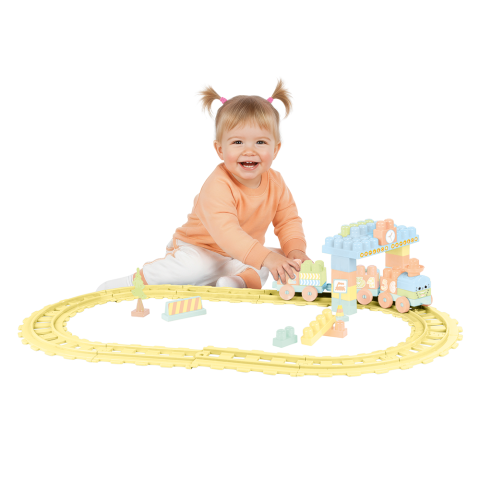 Jucării și Jocuri pentru copii - Set de constructii cu trenulet - 58 piese (pastel)