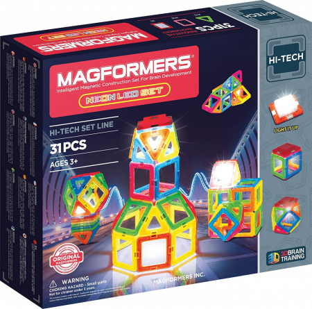 Jucării și Jocuri pentru copii - Set de construit magnetic, 31 piese, cu lumina led, Magformers