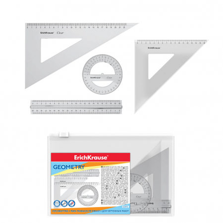 Rechizite Școlare - Set geometrie 4 piese (rigla, raportor, 2 echere)